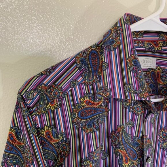 Eton Contemporary Colorful Striped Paisley Dress Shirt Rare Size 15 3/4  40 - Picture 2 of 6